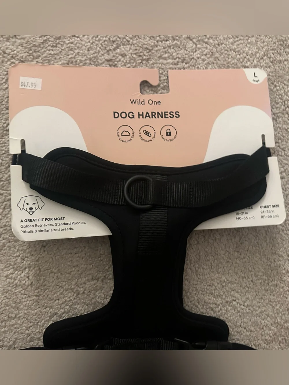 Dog Harness Wild One in Black size Large